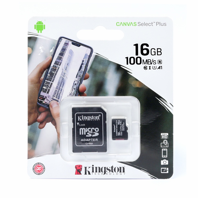 بطاقة ذاكرة كينجستون Kingston Canvas Select Plus MicroSD سعة 16 جيجابايت - سرعة 100 ميجابايت/ثانية