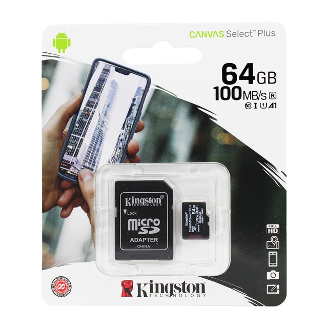 بطاقة ذاكرة كينجستون Kingston Canvas Select Plus MicroSD سعة 64 جيجابايت - سرعة 100 ميجابايت/ثانية