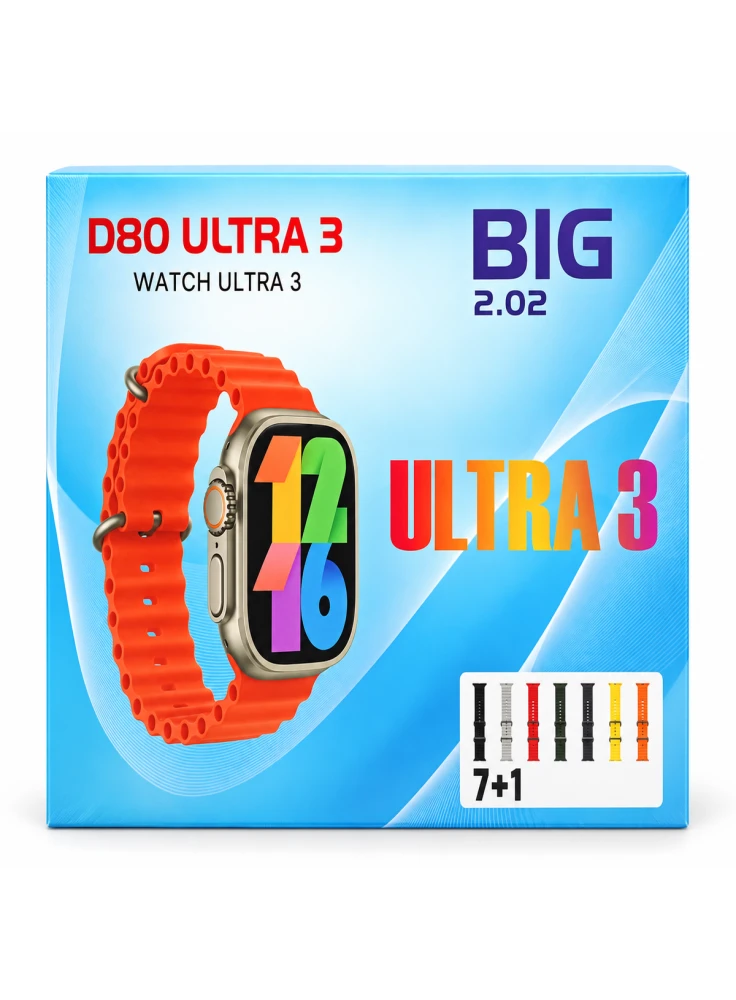 ساعة BIG D80 Ultra 3 الذكية بسوار برتقالي
